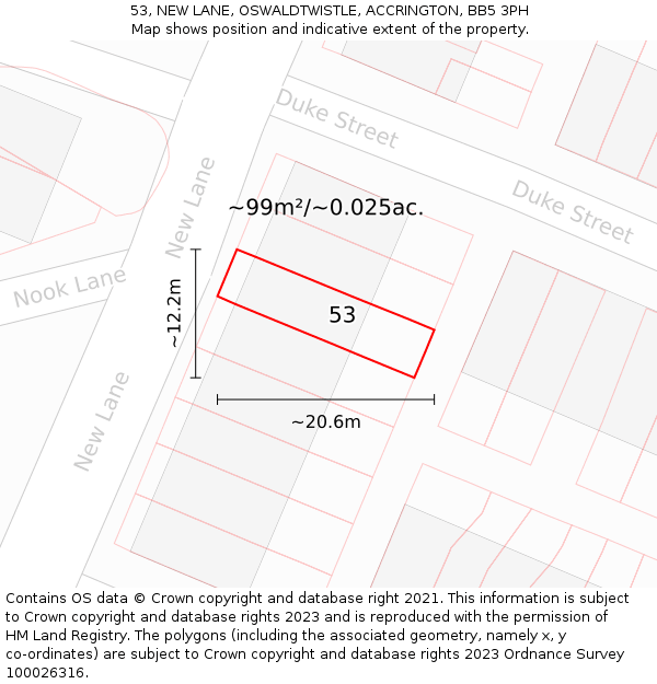 53, NEW LANE, OSWALDTWISTLE, ACCRINGTON, BB5 3PH: Plot and title map