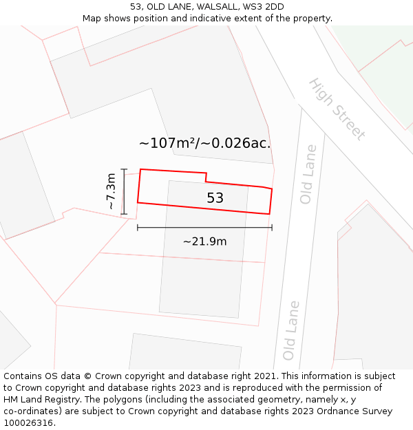 53, OLD LANE, WALSALL, WS3 2DD: Plot and title map