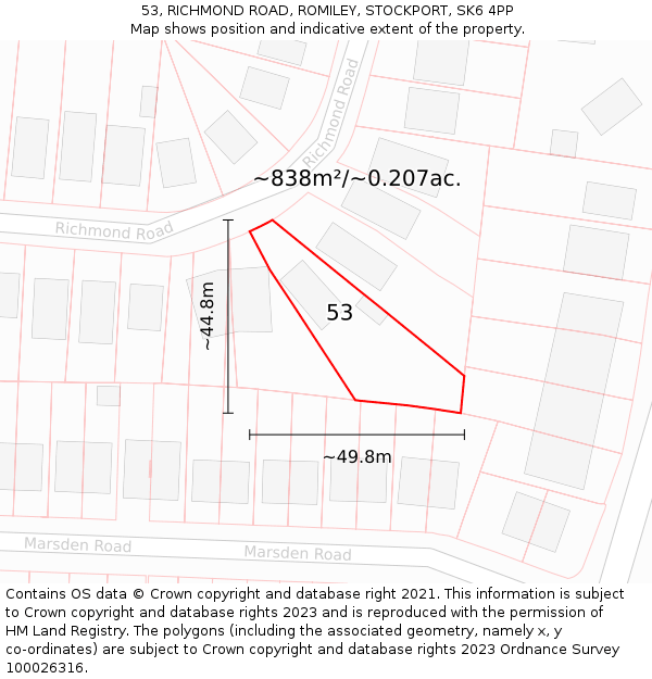 53, RICHMOND ROAD, ROMILEY, STOCKPORT, SK6 4PP: Plot and title map