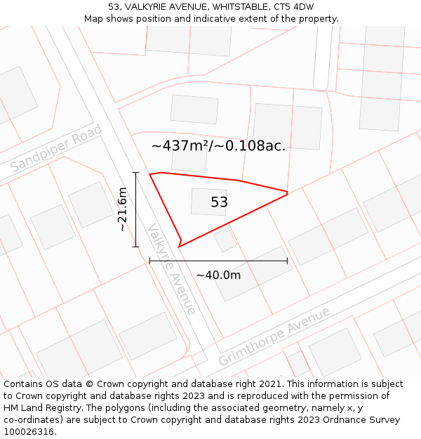 53, VALKYRIE AVENUE, WHITSTABLE, CT5 4DW: Plot and title map
