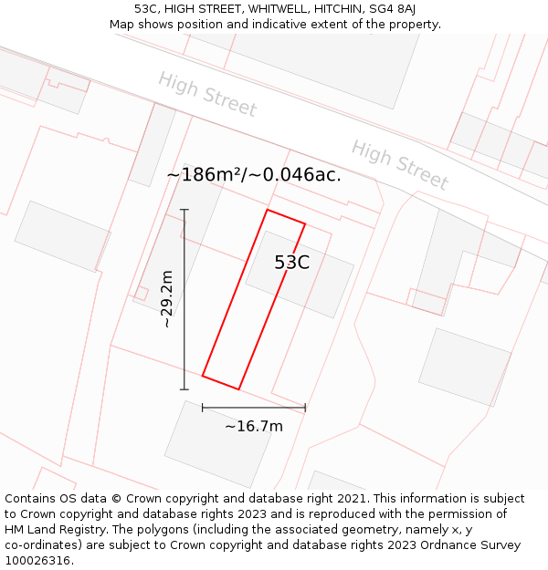 53C, HIGH STREET, WHITWELL, HITCHIN, SG4 8AJ: Plot and title map