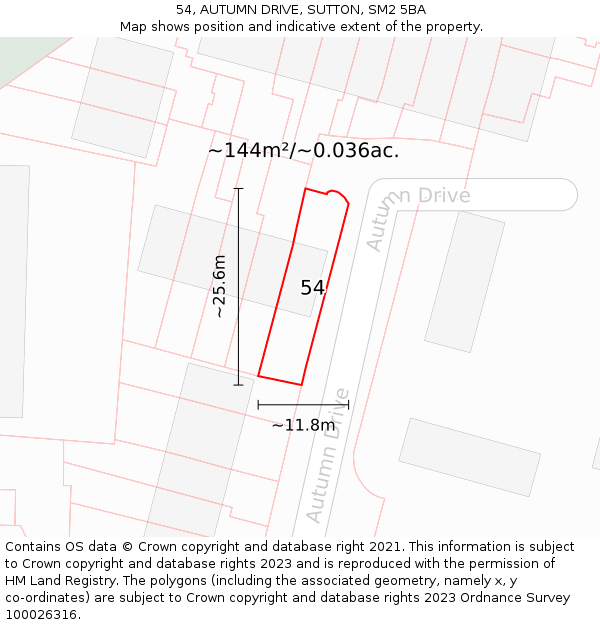 54, AUTUMN DRIVE, SUTTON, SM2 5BA: Plot and title map