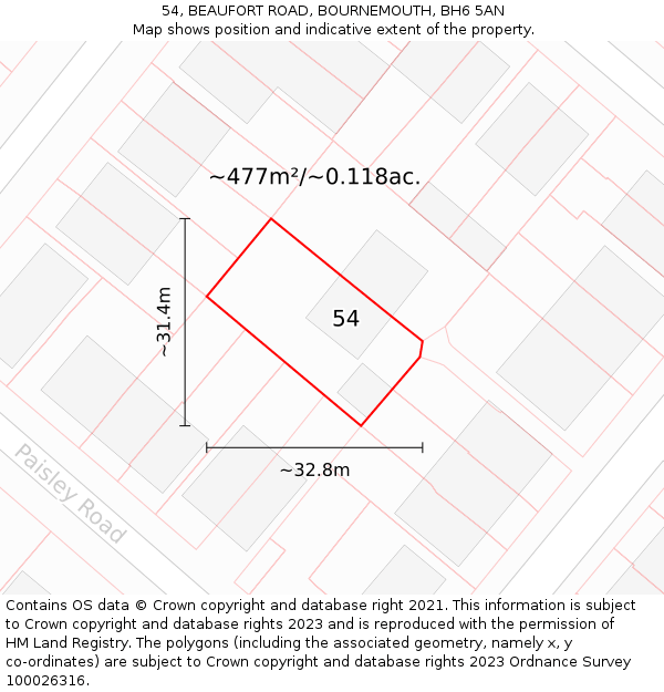54, BEAUFORT ROAD, BOURNEMOUTH, BH6 5AN: Plot and title map