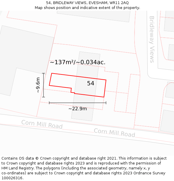 54, BRIDLEWAY VIEWS, EVESHAM, WR11 2AQ: Plot and title map