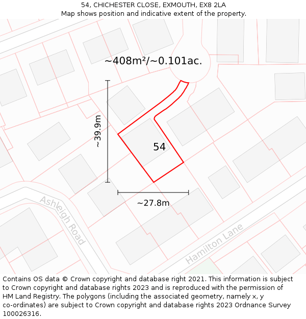 54, CHICHESTER CLOSE, EXMOUTH, EX8 2LA: Plot and title map