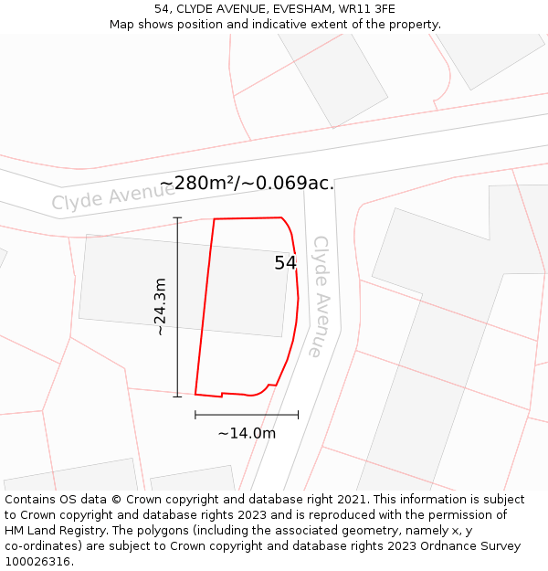 54, CLYDE AVENUE, EVESHAM, WR11 3FE: Plot and title map