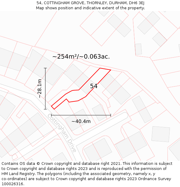 54, COTTINGHAM GROVE, THORNLEY, DURHAM, DH6 3EJ: Plot and title map