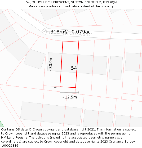 54, DUNCHURCH CRESCENT, SUTTON COLDFIELD, B73 6QN: Plot and title map