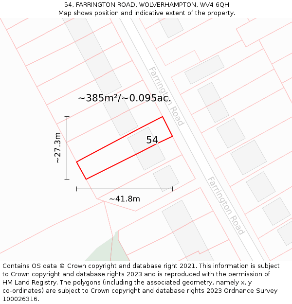54, FARRINGTON ROAD, WOLVERHAMPTON, WV4 6QH: Plot and title map