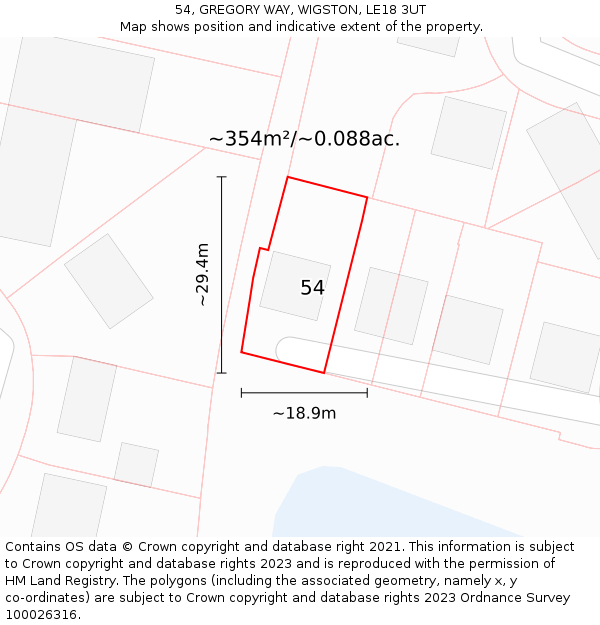54, GREGORY WAY, WIGSTON, LE18 3UT: Plot and title map