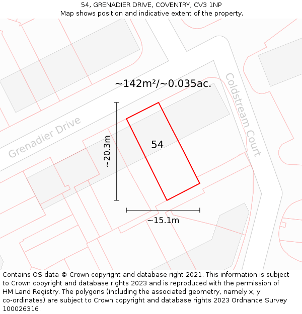 54, GRENADIER DRIVE, COVENTRY, CV3 1NP: Plot and title map