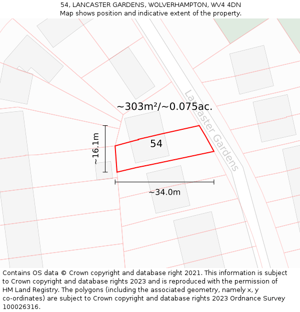 54, LANCASTER GARDENS, WOLVERHAMPTON, WV4 4DN: Plot and title map