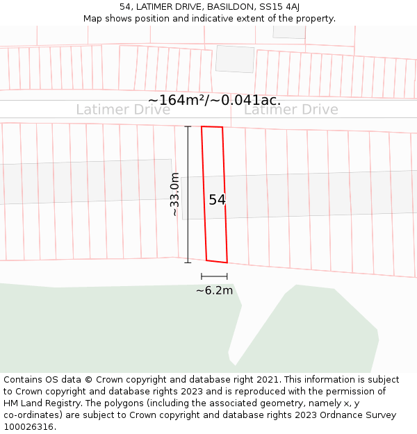 54, LATIMER DRIVE, BASILDON, SS15 4AJ: Plot and title map