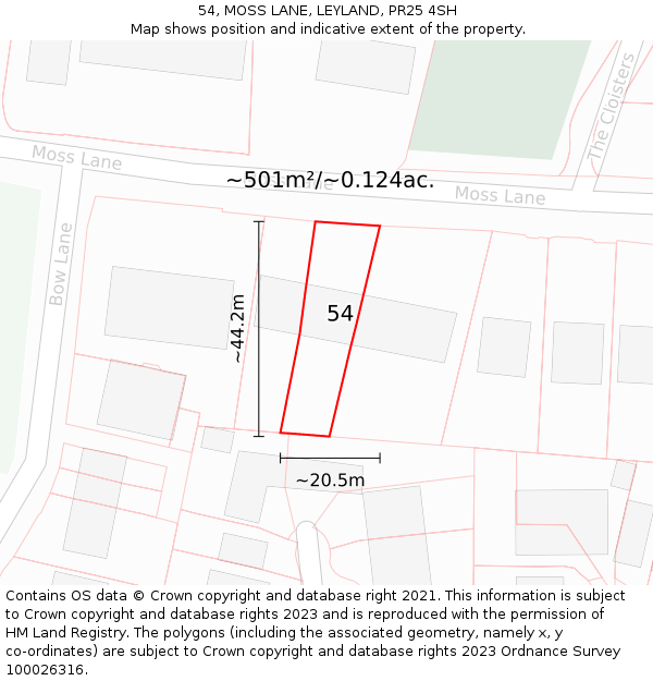 54, MOSS LANE, LEYLAND, PR25 4SH: Plot and title map