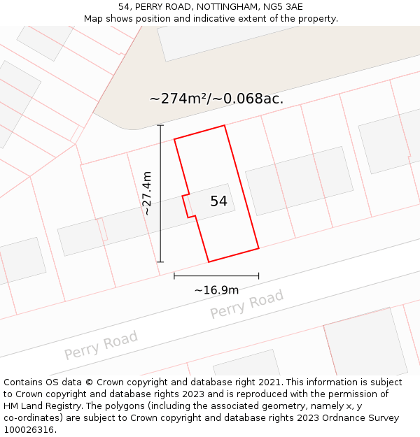 54, PERRY ROAD, NOTTINGHAM, NG5 3AE: Plot and title map