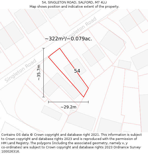 54, SINGLETON ROAD, SALFORD, M7 4LU: Plot and title map