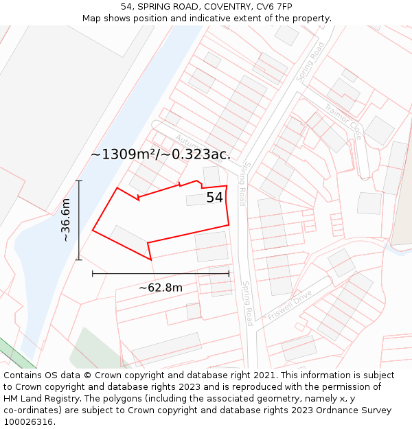 54, SPRING ROAD, COVENTRY, CV6 7FP: Plot and title map
