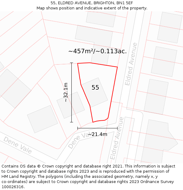 55, ELDRED AVENUE, BRIGHTON, BN1 5EF: Plot and title map