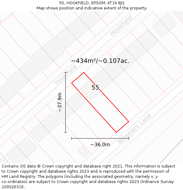 55, HOOKFIELD, EPSOM, KT19 8JQ: Plot and title map
