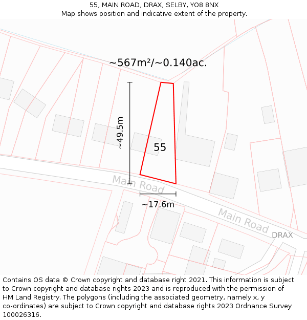 55, MAIN ROAD, DRAX, SELBY, YO8 8NX: Plot and title map