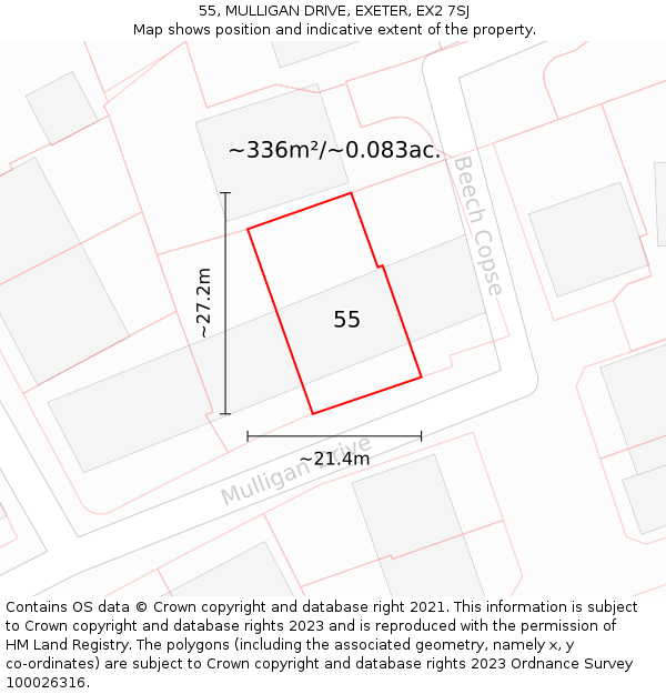 55, MULLIGAN DRIVE, EXETER, EX2 7SJ: Plot and title map