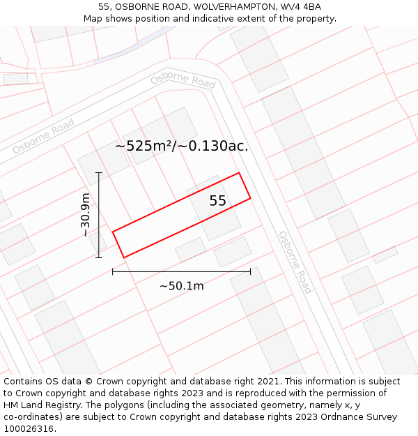 55, OSBORNE ROAD, WOLVERHAMPTON, WV4 4BA: Plot and title map