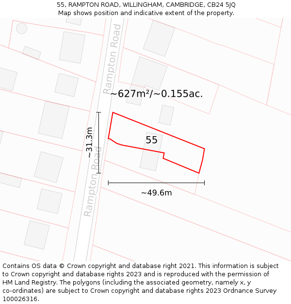 55, RAMPTON ROAD, WILLINGHAM, CAMBRIDGE, CB24 5JQ: Plot and title map