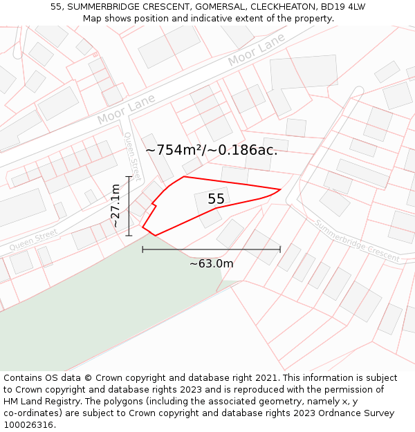 55, SUMMERBRIDGE CRESCENT, GOMERSAL, CLECKHEATON, BD19 4LW: Plot and title map