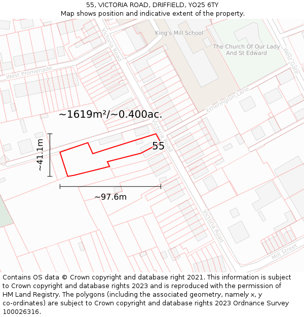 55, VICTORIA ROAD, DRIFFIELD, YO25 6TY: Plot and title map