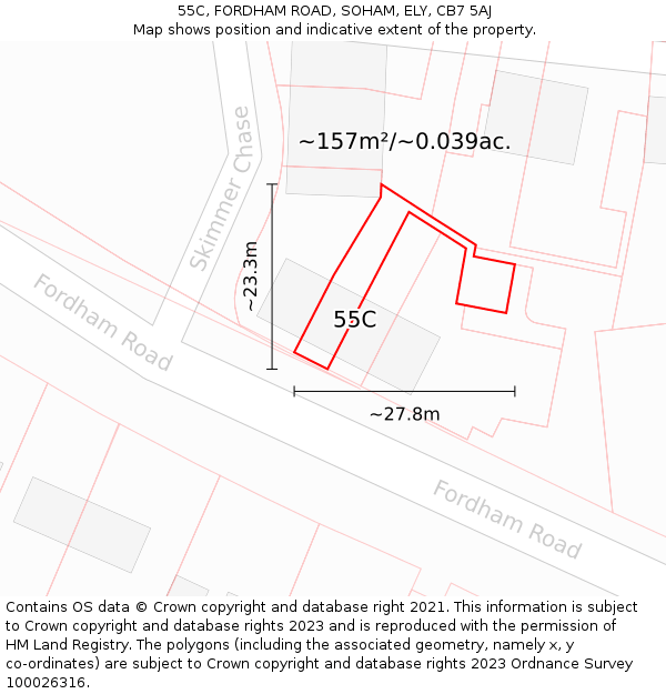 55C, FORDHAM ROAD, SOHAM, ELY, CB7 5AJ: Plot and title map