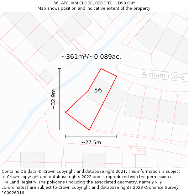 56, ATCHAM CLOSE, REDDITCH, B98 0NY: Plot and title map