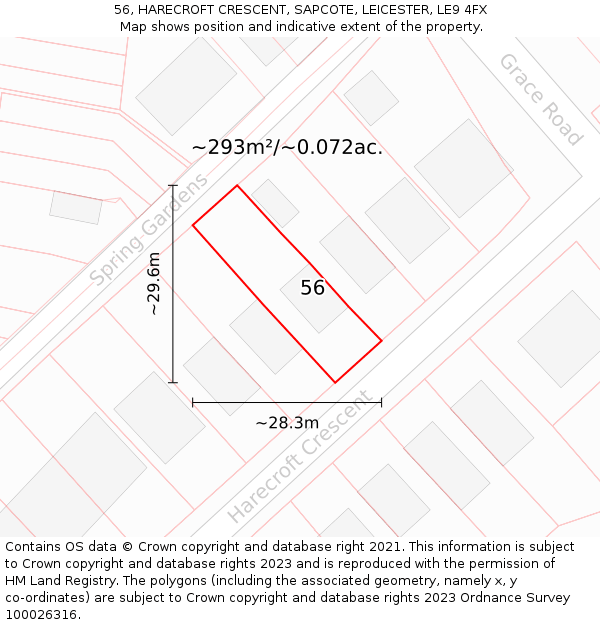 56, HARECROFT CRESCENT, SAPCOTE, LEICESTER, LE9 4FX: Plot and title map