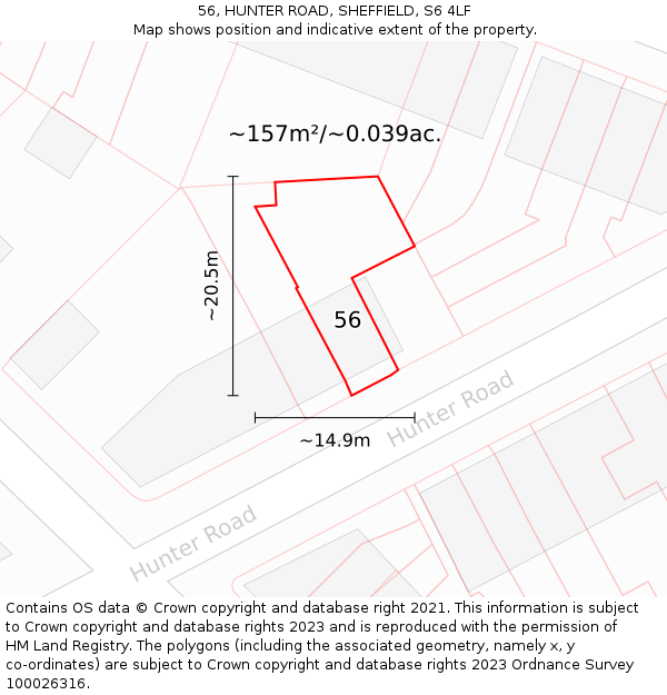 56, HUNTER ROAD, SHEFFIELD, S6 4LF: Plot and title map