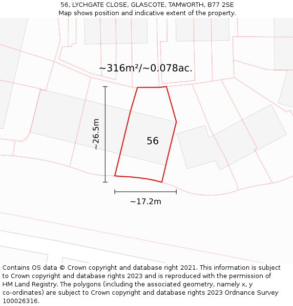 56, LYCHGATE CLOSE, GLASCOTE, TAMWORTH, B77 2SE: Plot and title map
