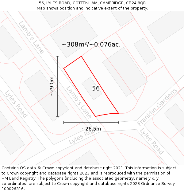 56, LYLES ROAD, COTTENHAM, CAMBRIDGE, CB24 8QR: Plot and title map
