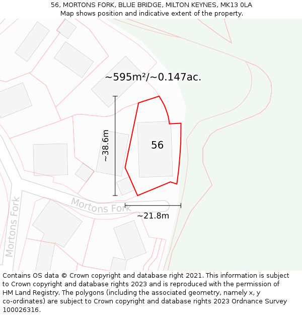 56, MORTONS FORK, BLUE BRIDGE, MILTON KEYNES, MK13 0LA: Plot and title map
