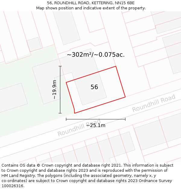56, ROUNDHILL ROAD, KETTERING, NN15 6BE: Plot and title map