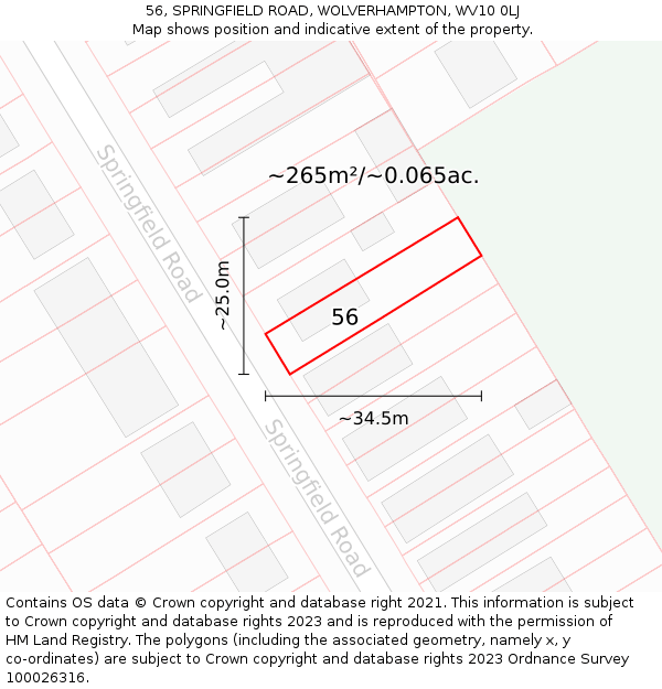 56, SPRINGFIELD ROAD, WOLVERHAMPTON, WV10 0LJ: Plot and title map