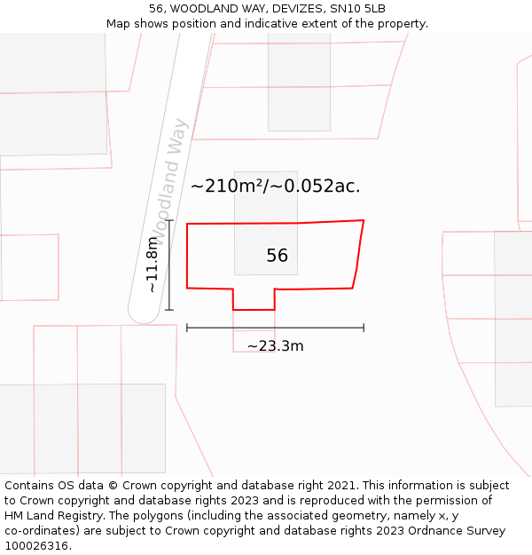 56, WOODLAND WAY, DEVIZES, SN10 5LB: Plot and title map