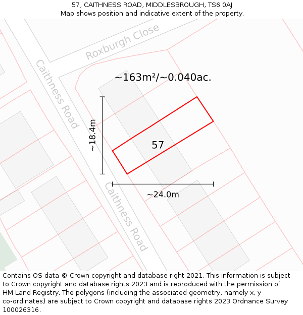 57, CAITHNESS ROAD, MIDDLESBROUGH, TS6 0AJ: Plot and title map