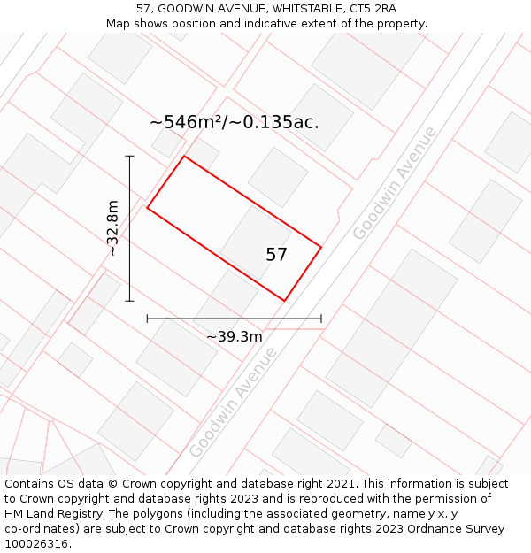 57, GOODWIN AVENUE, WHITSTABLE, CT5 2RA: Plot and title map