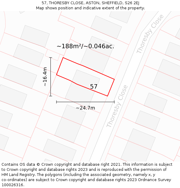 57, THORESBY CLOSE, ASTON, SHEFFIELD, S26 2EJ: Plot and title map