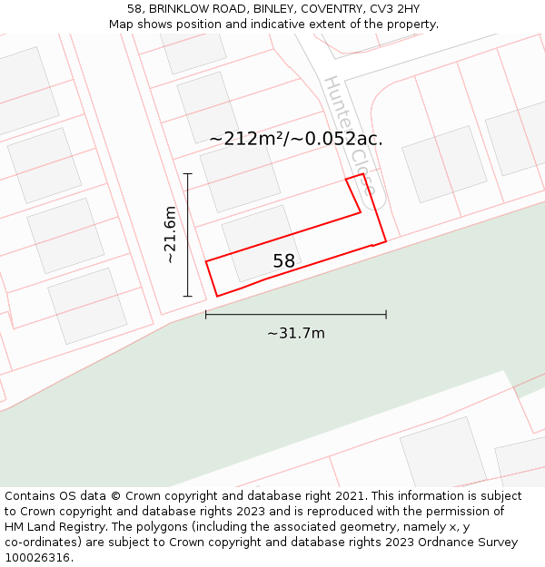 58, BRINKLOW ROAD, BINLEY, COVENTRY, CV3 2HY: Plot and title map