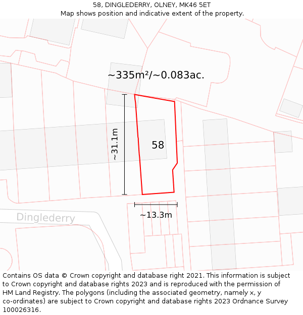 58, DINGLEDERRY, OLNEY, MK46 5ET: Plot and title map
