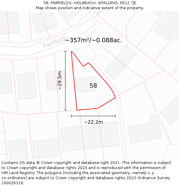 58, FAIRFIELDS, HOLBEACH, SPALDING, PE12 7JE: Plot and title map