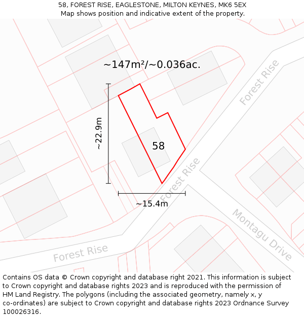 58, FOREST RISE, EAGLESTONE, MILTON KEYNES, MK6 5EX: Plot and title map