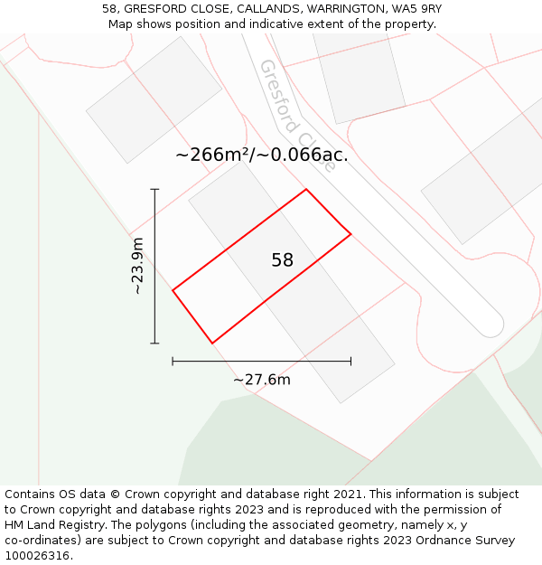 58, GRESFORD CLOSE, CALLANDS, WARRINGTON, WA5 9RY: Plot and title map