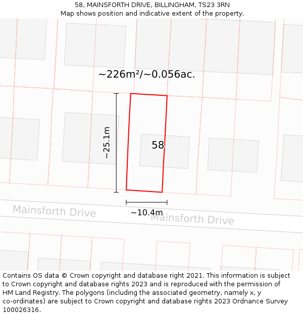 58, MAINSFORTH DRIVE, BILLINGHAM, TS23 3RN: Plot and title map