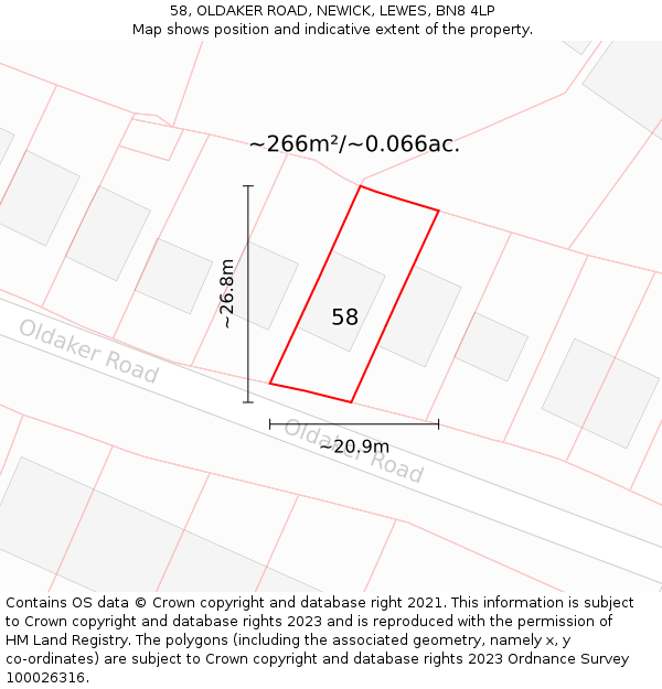 58, OLDAKER ROAD, NEWICK, LEWES, BN8 4LP: Plot and title map