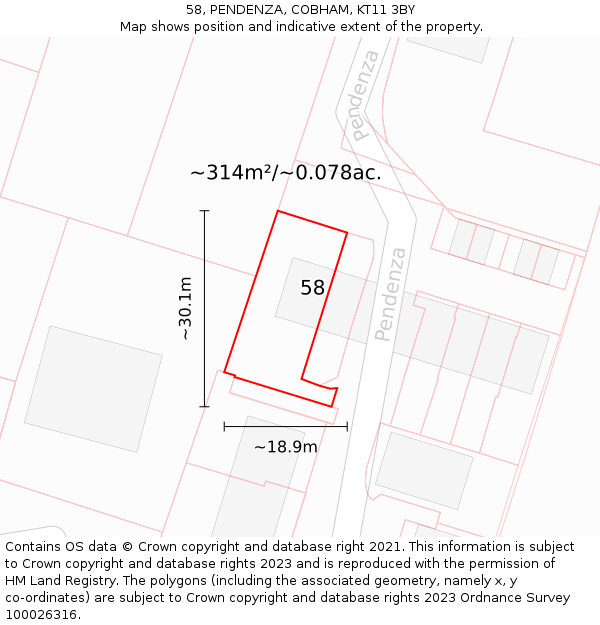 58, PENDENZA, COBHAM, KT11 3BY: Plot and title map